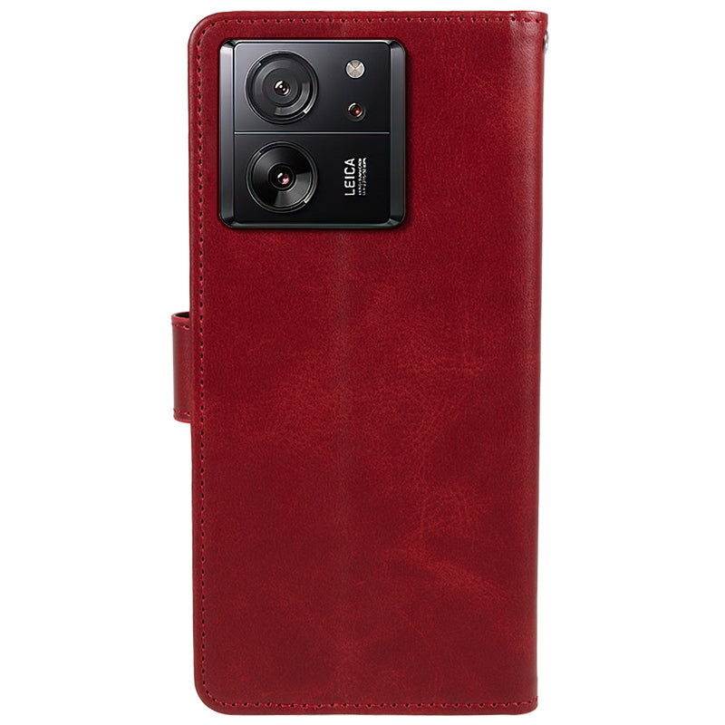 PU Leather Phone Cover for Xiaomi 13T / 13T Pro / Redmi K60 Ultra Case Wallet Stand Shell - Red PU Leather Phone Cover for Xiaomi 13T / 13T Pro / Redmi K60 Ultra Case Wallet Stand Shell - Red